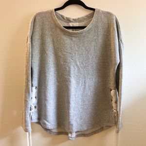 Mello Day Sweatshirt Gray and White Crew-Neck with Lace-Up Ties Size Medium EUC